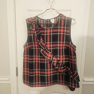 J. Crew Multicolor Plaid Ruffle Blouse